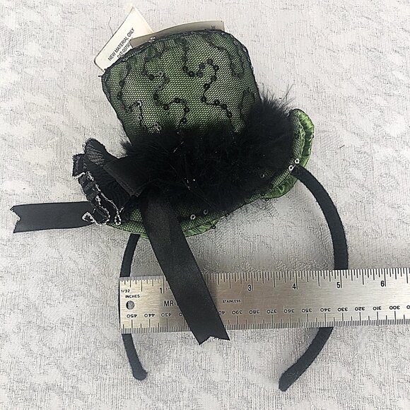 Celebrate It Sequin Black and Green Victorian Style Mini Top Hat on a Headband - Picture 9 of 10